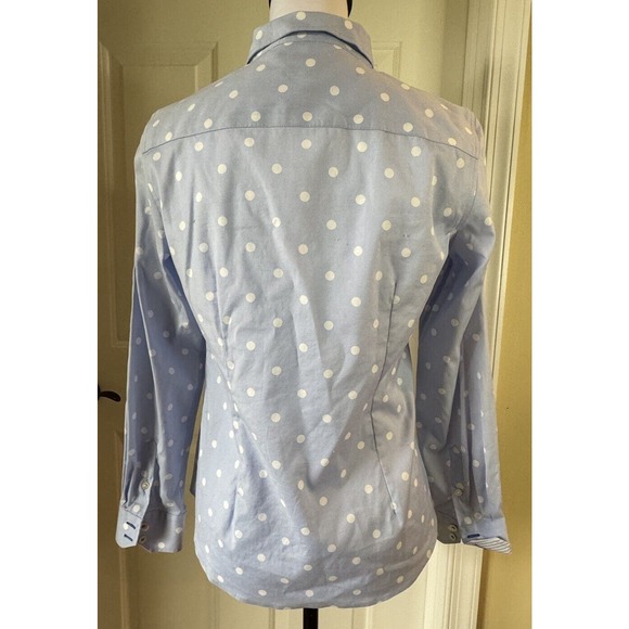 Talbots Button Down Shirt Wrinkle Free Polka Dots Womens Petite 4 Light Blue - Picture 2 of 8